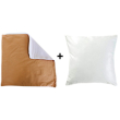 Housse blanche / moka et coussin