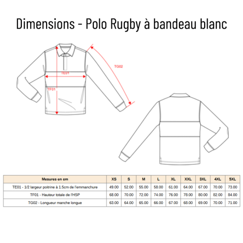 Polo Rugby bicolore personnalisé dimensions