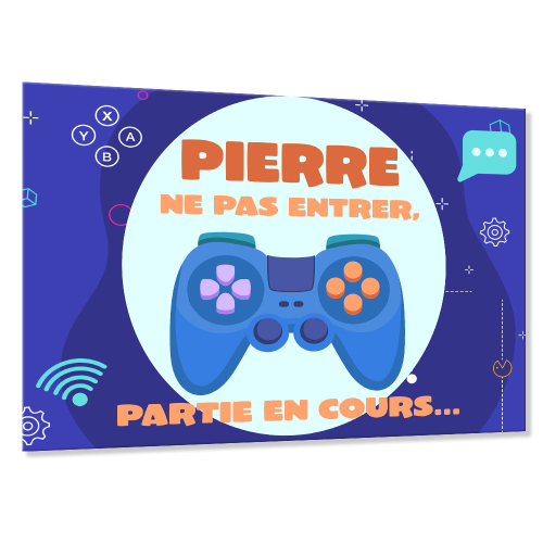 Plaque de porte pour ado Gamer fond blanc