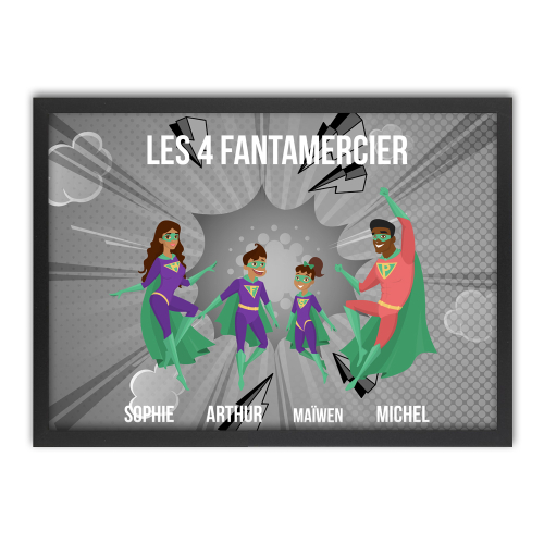 Affiche avec cadre famille de super héros noir