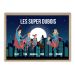 Affiche avec cadre famille de super héros bois