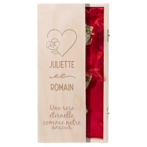  Rose dorée à l'or fin et son coffret amour gravé