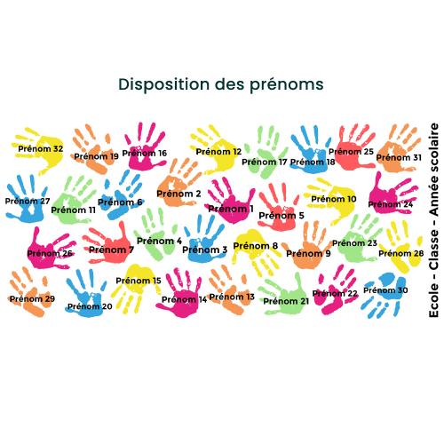 Tasse émaillée petites mains d'enfants et prénoms personnalisation à plat