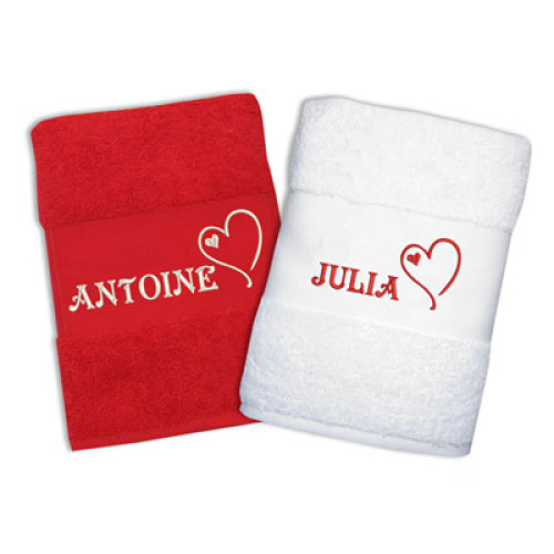 Deux serviettes pour la Saint Valentin blanche et rouge amour