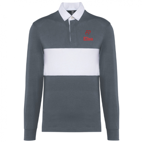 Polo Rugby bicolore personnalisé gris blanc