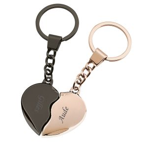 Porte-clés coeur deux couleurs personnalisé prénoms