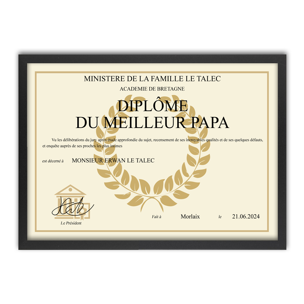 Diplôme personnalisé avec cadre