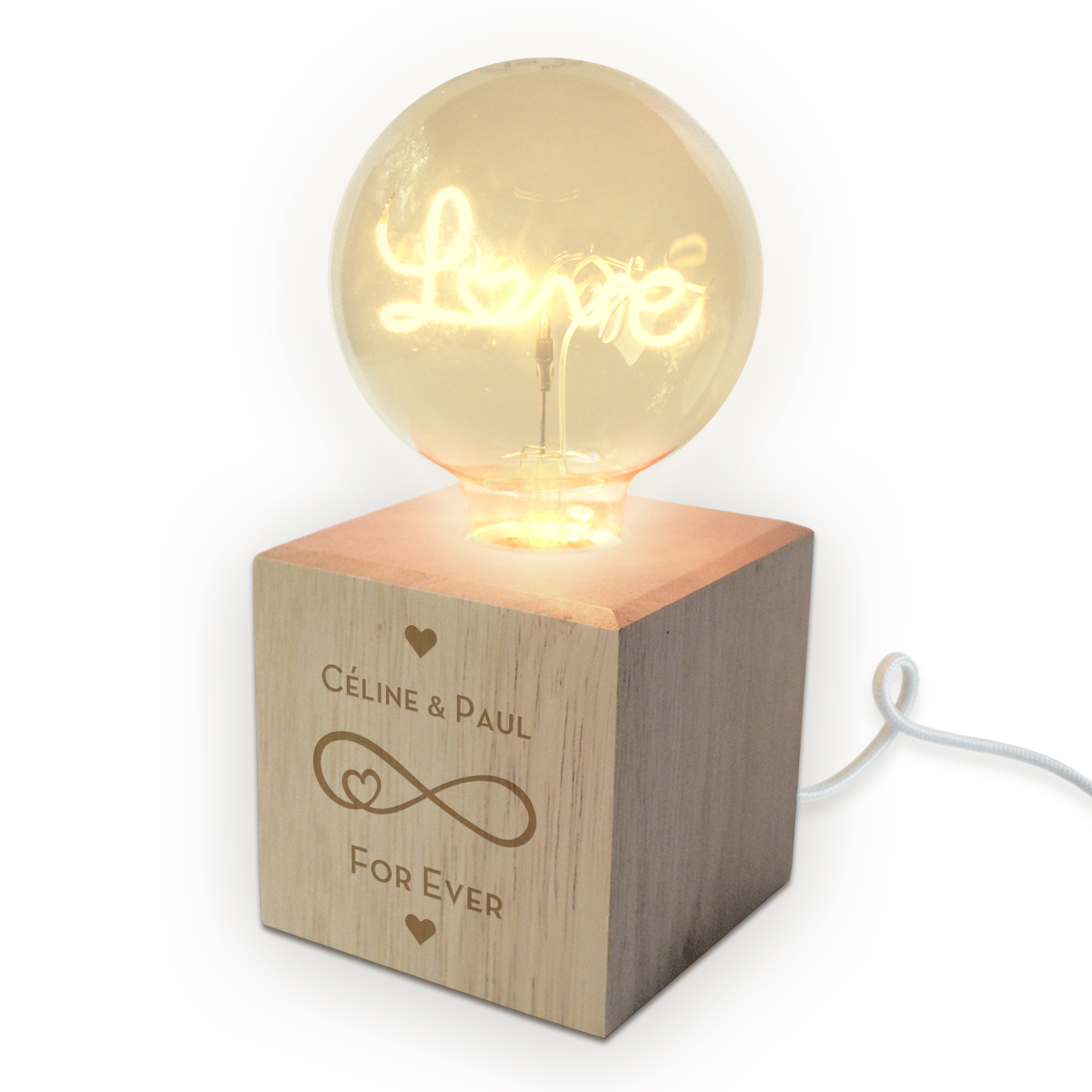 Lampe LED filament personnalisée Amour